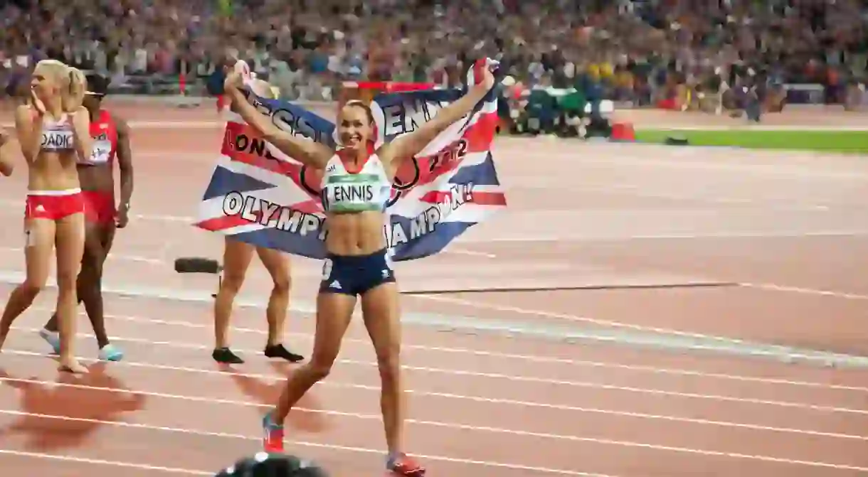 Jess Ennis (now Jess Ennis-Hill) after winning gold at the 2012 Olympics