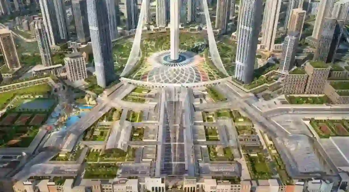 An aerial view of Dubai Square