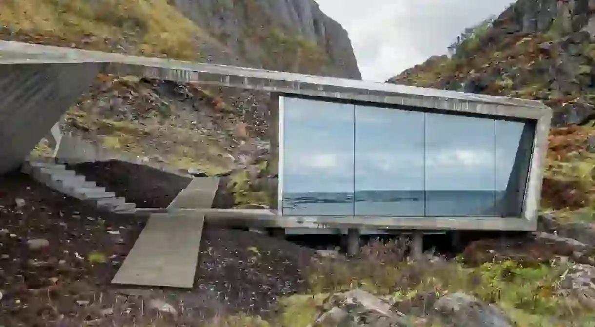 The bathroom at Bukkekjerka on Andøya Scenic Route, designed by Morfeus AS arkitekter