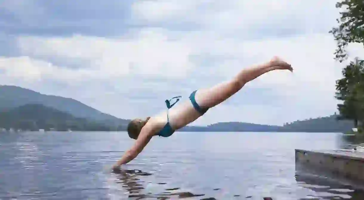 Diving into the lake