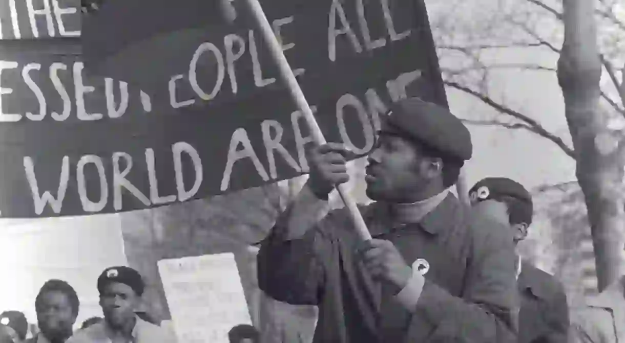 Detail of a British Black Panther flag bearer