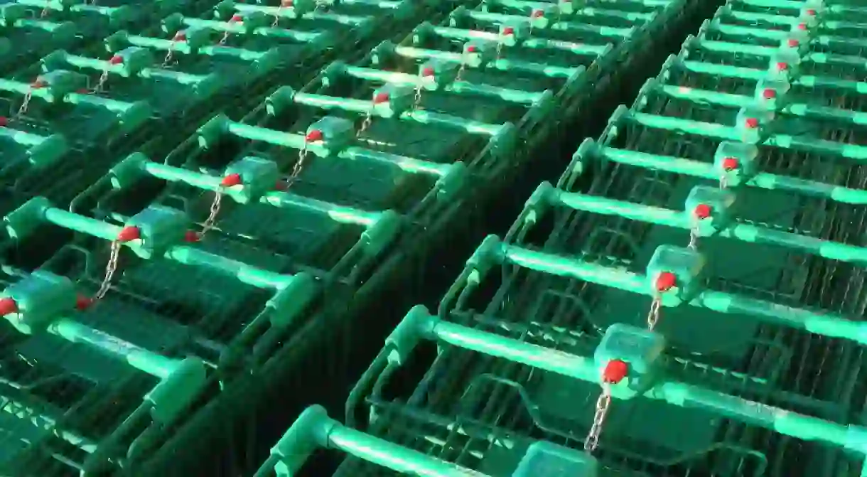 Green shopping trolleys