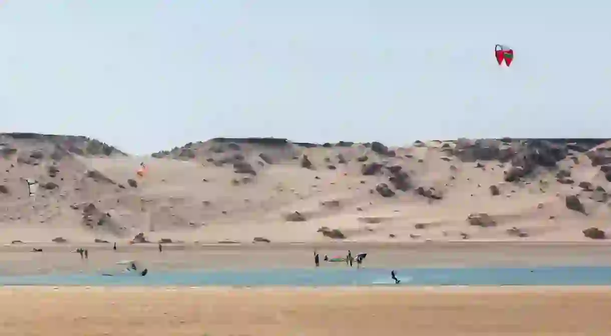 Kitesurfing at Dakhla, Western Sahara, Africa