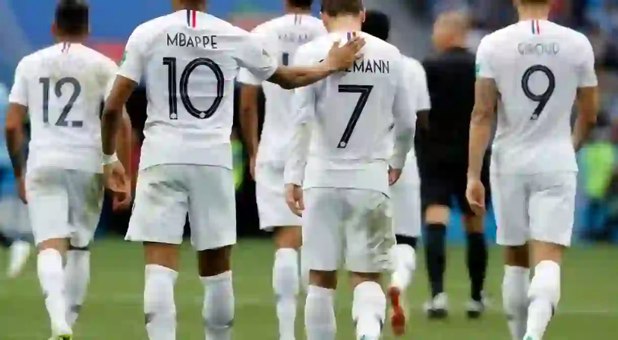 Frances Kylian Mbappe and teammate Antoine Griezmann