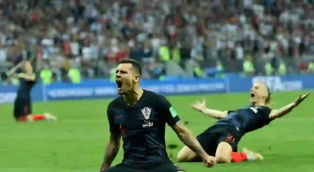 Croatia celebrate beating England in the 2018 World Cup semi-finals