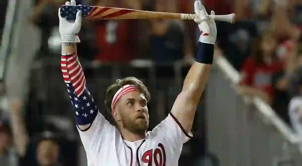 Bryce Harper celebrates winning the 2018 MLB Home Run Derby