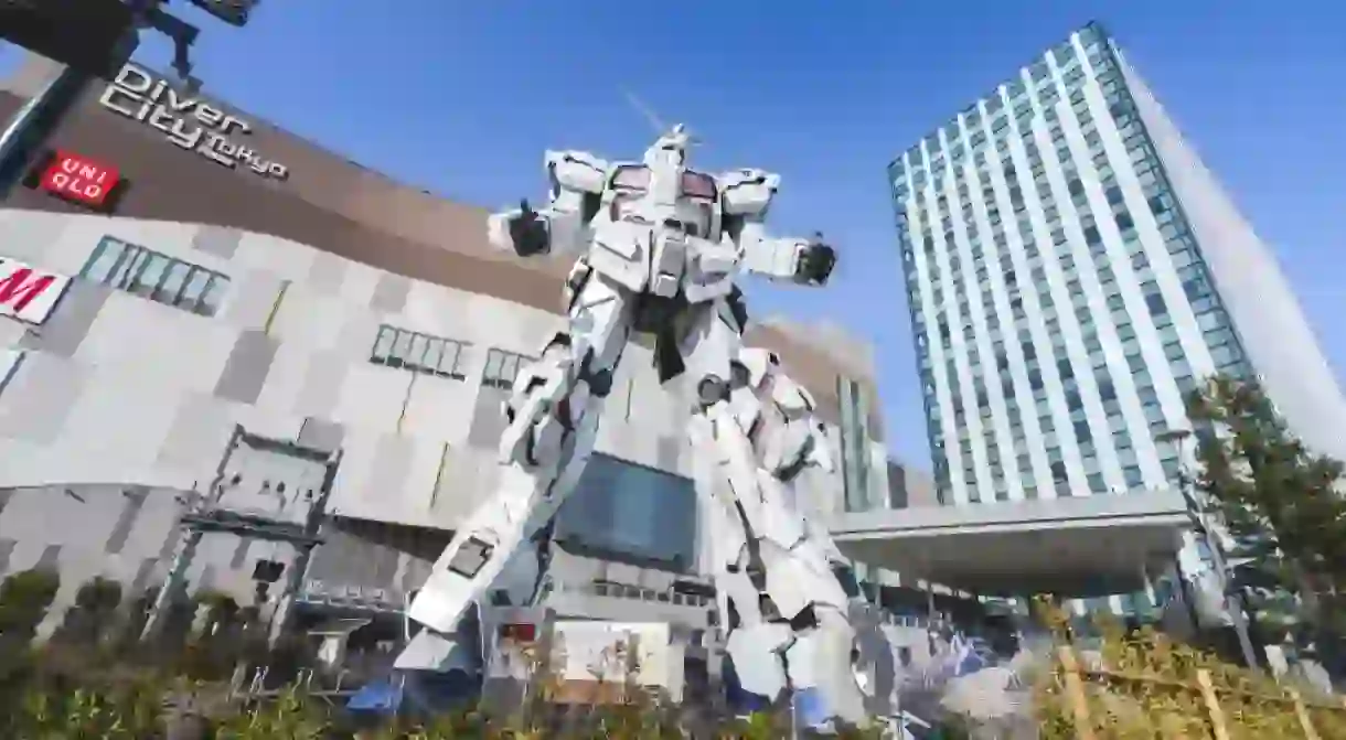 Unicorn Gundam statue in front of Diver City plaza in Odaiba, Tokyo