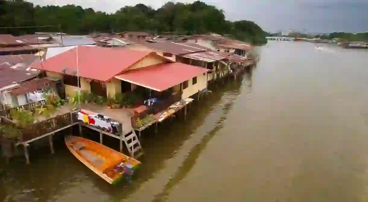 Speedboat outside a house in Kampong Ayer