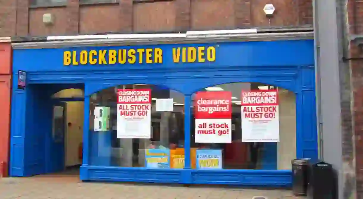 One of many closed Blockbuster storefronts