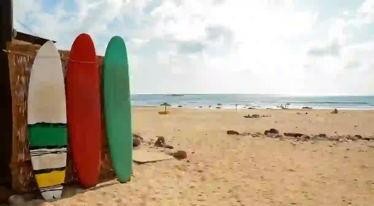 Surfboards at Praia do Amado, Algarve Portugal.