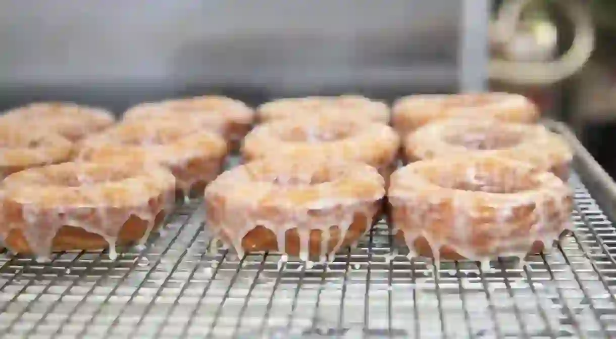 The Maine potato donuts are cloaked in a sticky glaze