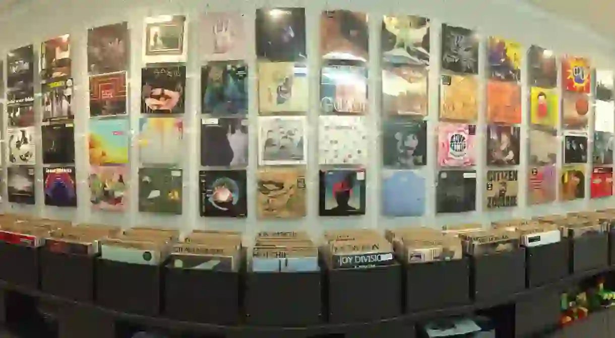 Record album display.