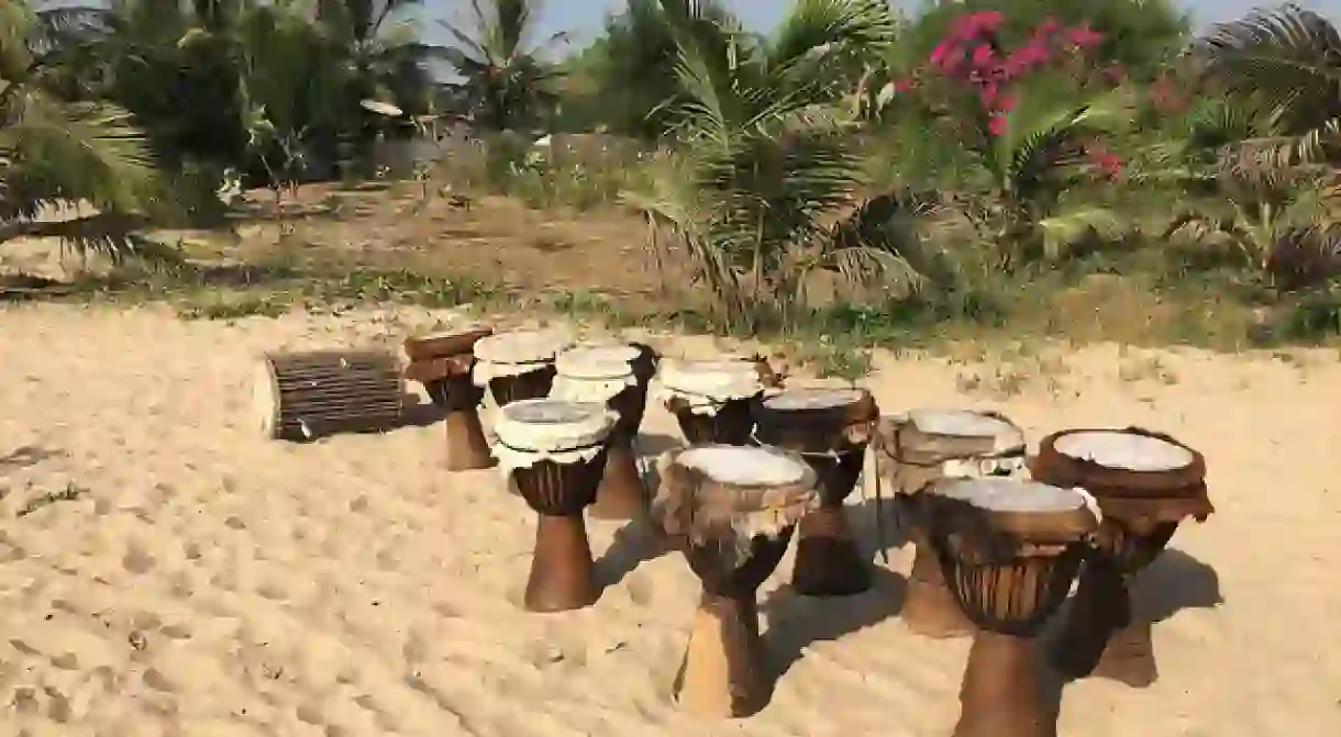 Djembe drums on The Gambias Paradise Beach