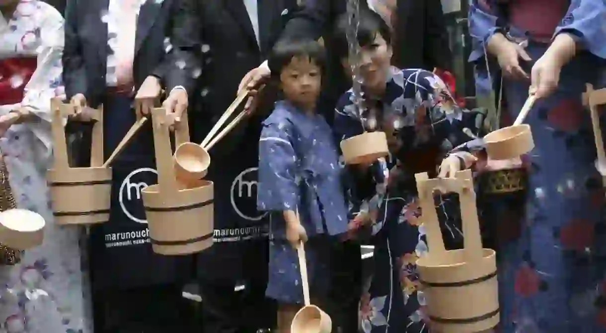 Uchimizu ceremony at a summer festival