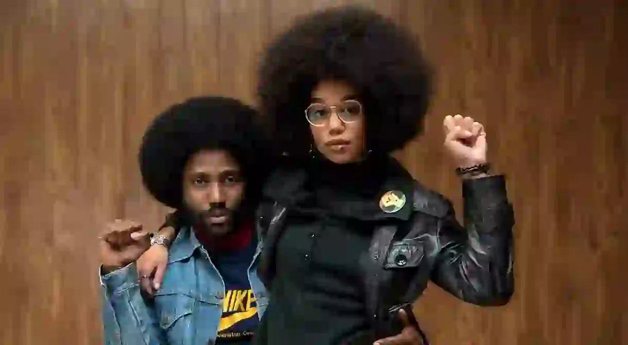 John David Washington and Laura Harrier in BlacKkKlansman