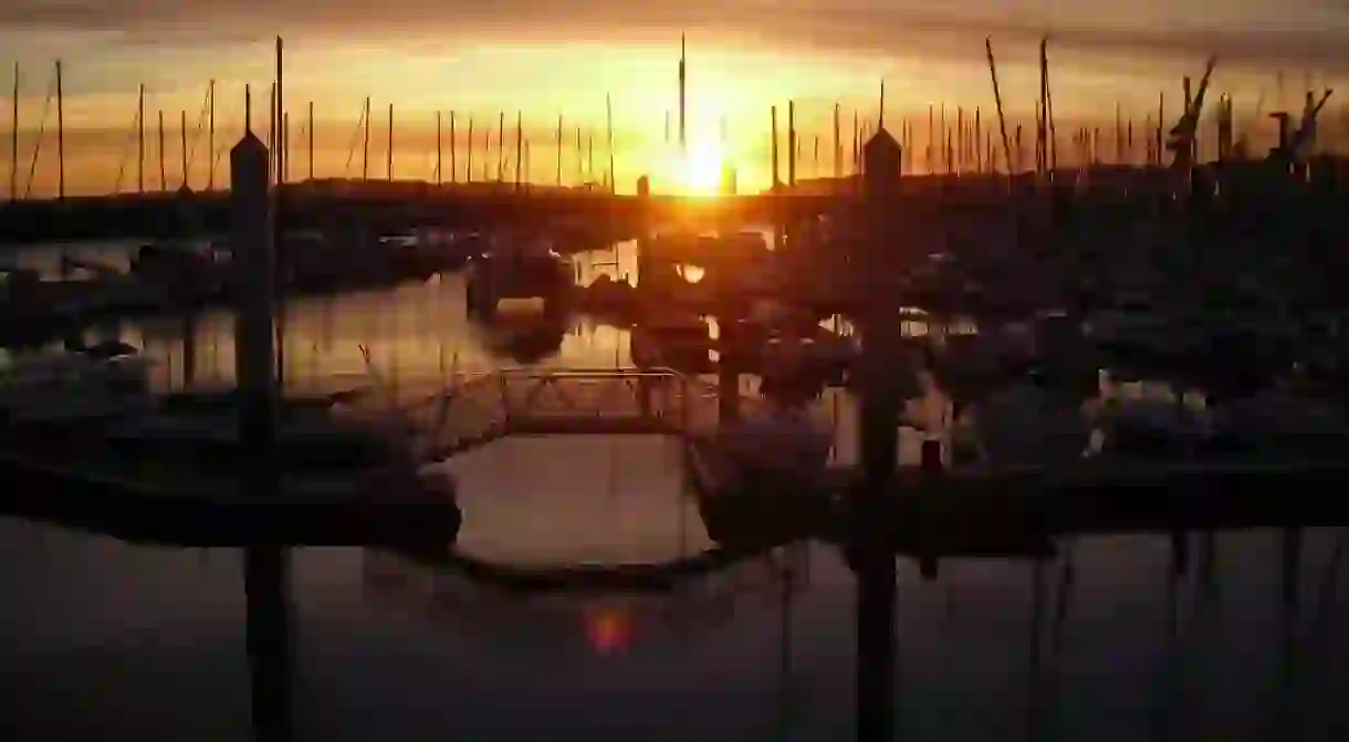 Sun setting on the port of Brest