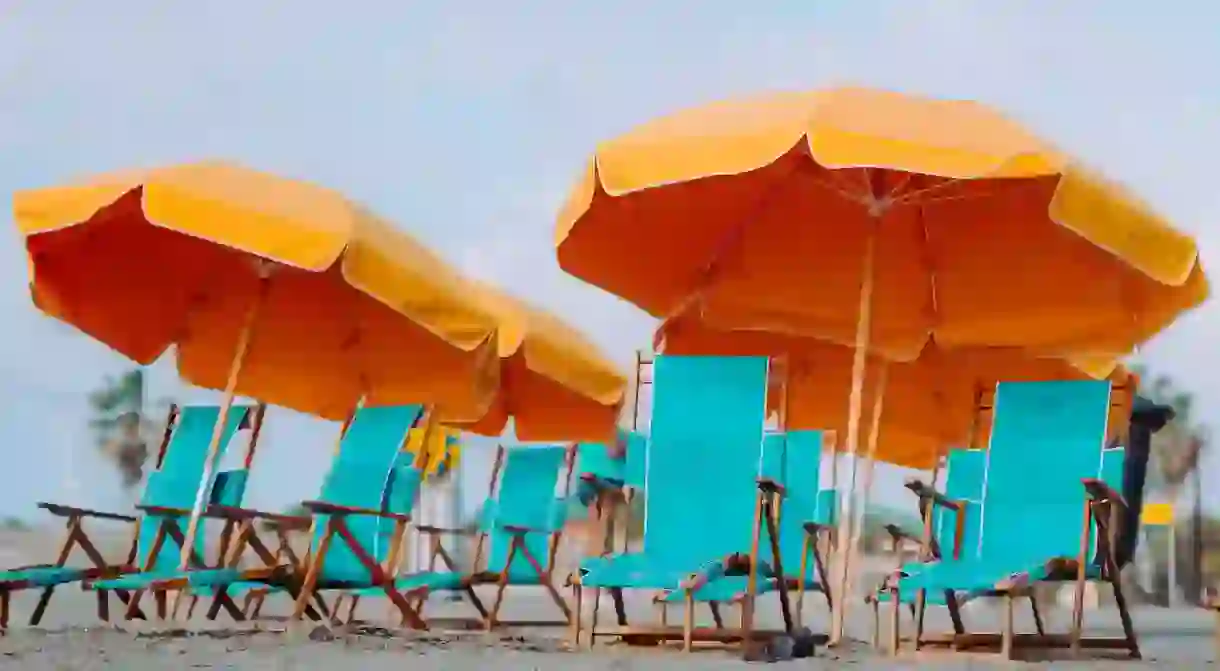 Empty deck chairs on the beach