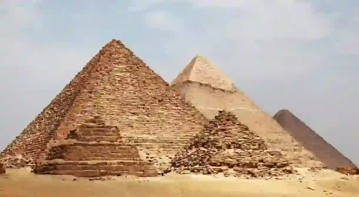 The Pyramid of Menkaure (Mycerinus), Pyramid of Khafre (Chephren) and Great Pyramid of Giza