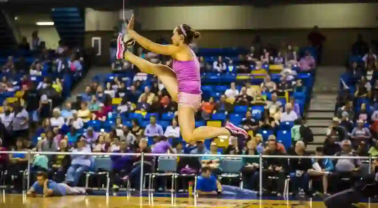 Erica Meckel competing in the one-foot high kick