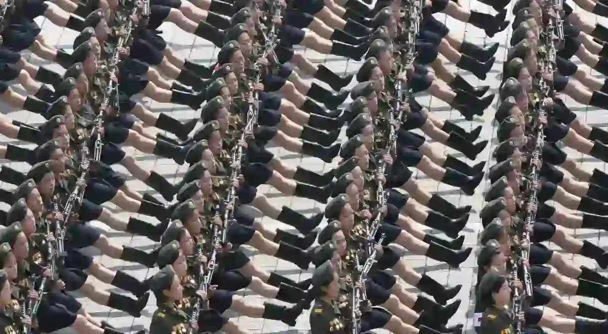 Soldiers march at a military parade in Pyongyang, the Democratic Peoples Republic of Korea