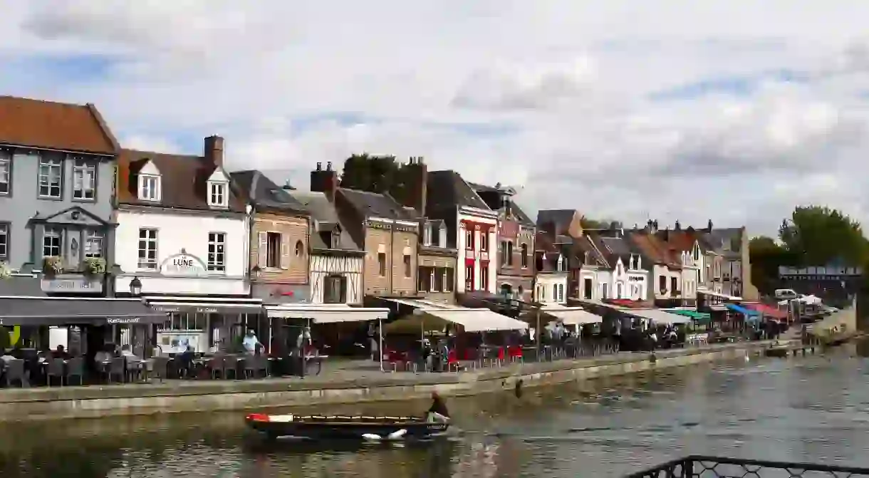 Restaurants lining the port in Amiens