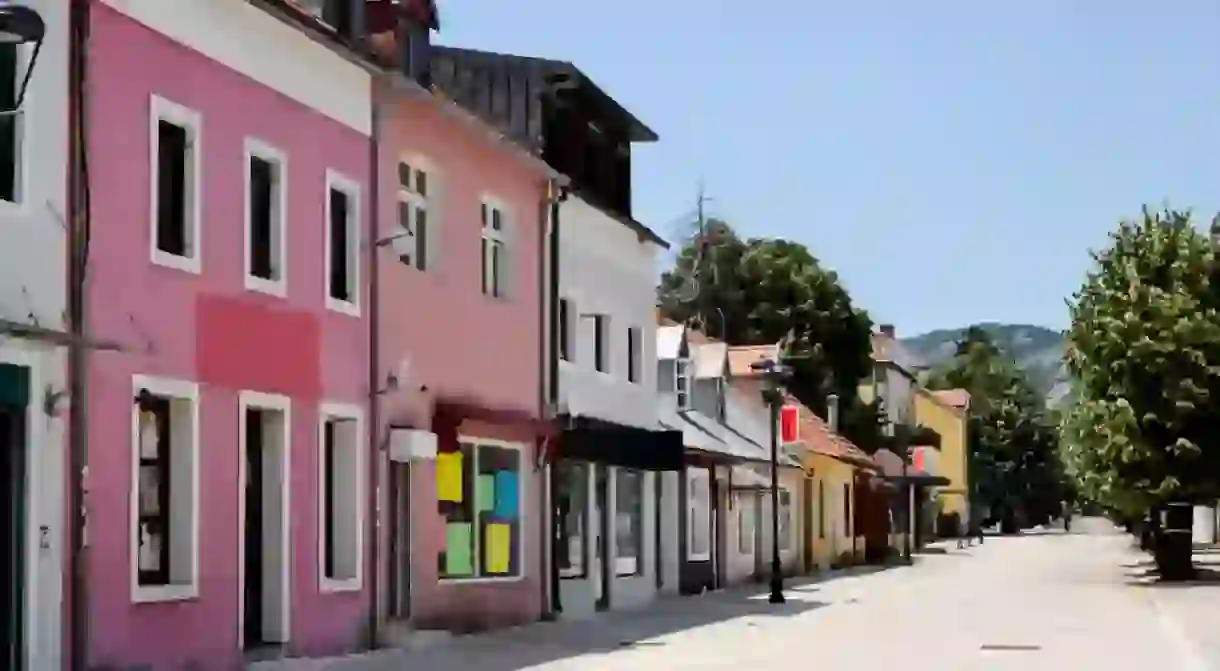 A street featuring colourful houses in Cetinje