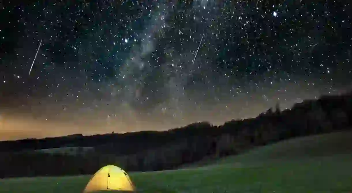 During the Perseid meteor shower, as many as 50 to 100 meteors can streak through the sky in an hour.