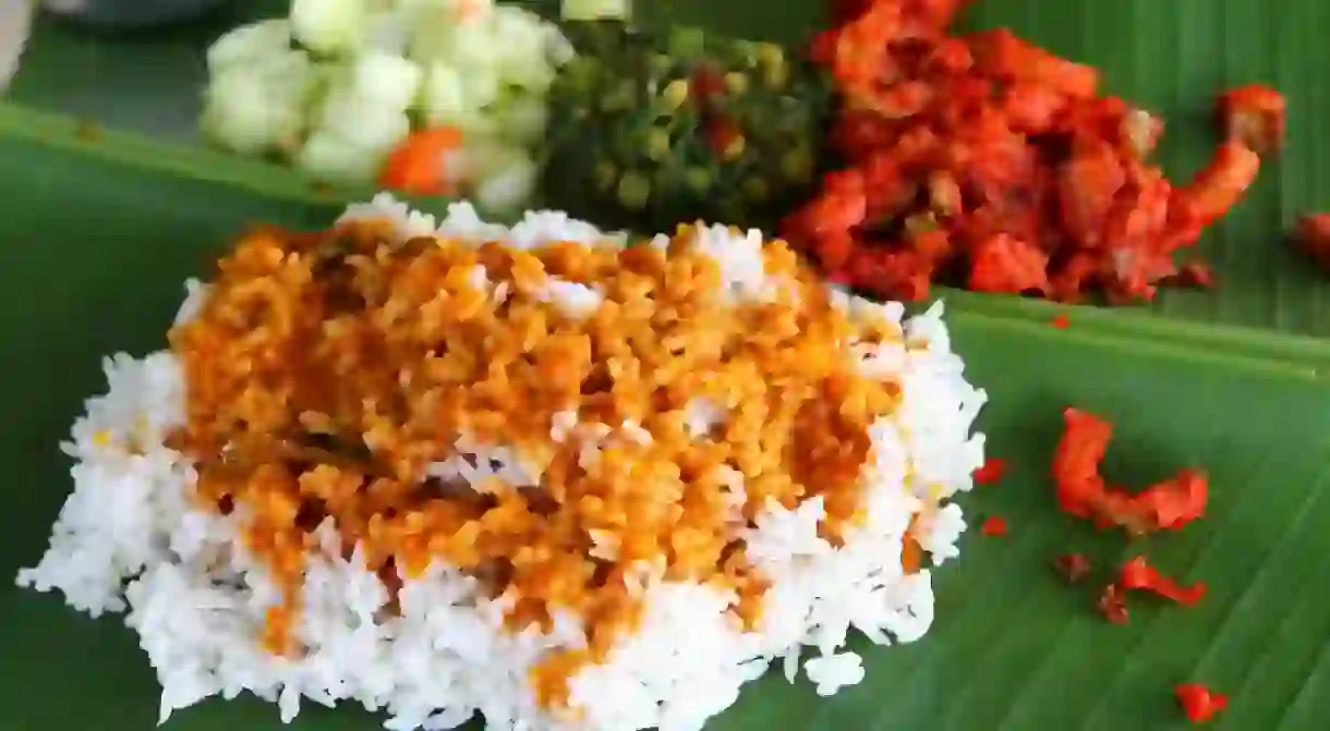 Malaysian banana leaf rice