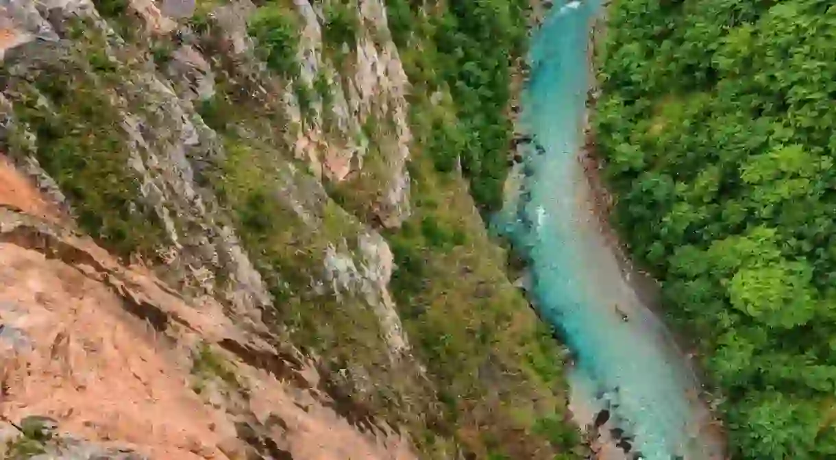 Blue Tara river and deep canyon, Montenegro, Durmitor National Park