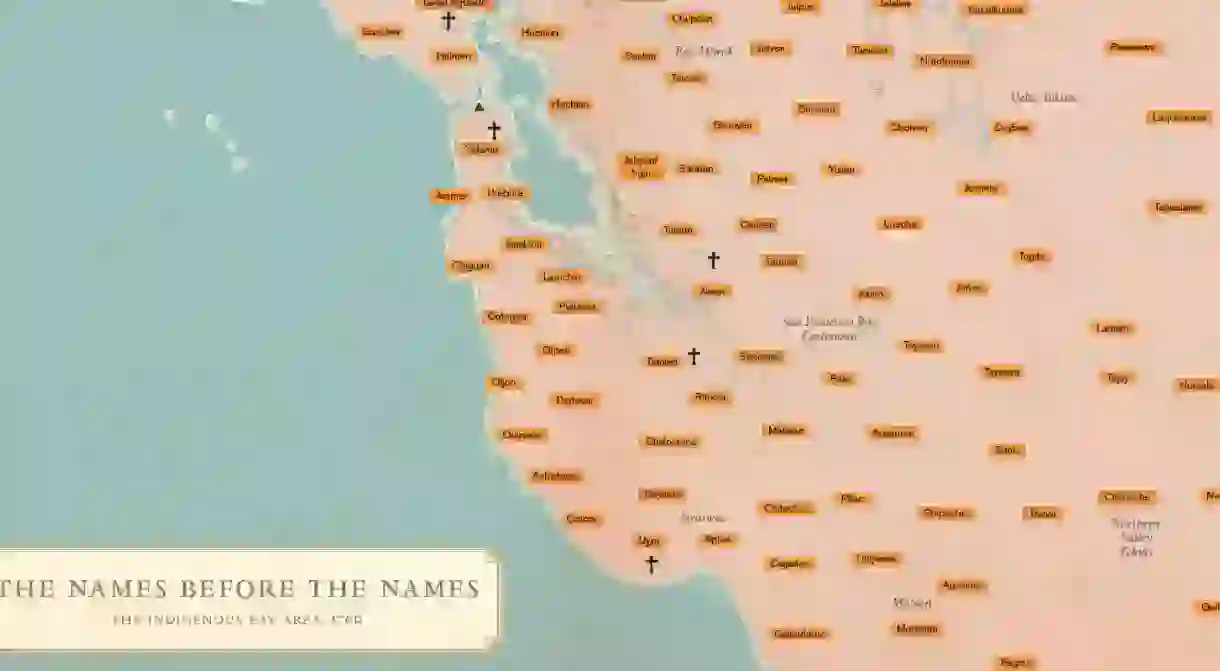 The Name Before the Names: The Indigenous Bay Area, 1769. Cartography: Ben Pease / Designer and Compositor: Lia Tjandra