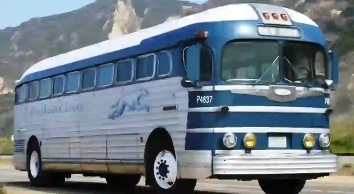 A New York-bound Greyhound bus