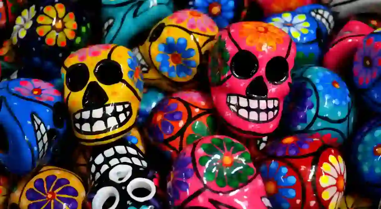 Day of the Dead-inspired ceramic skulls