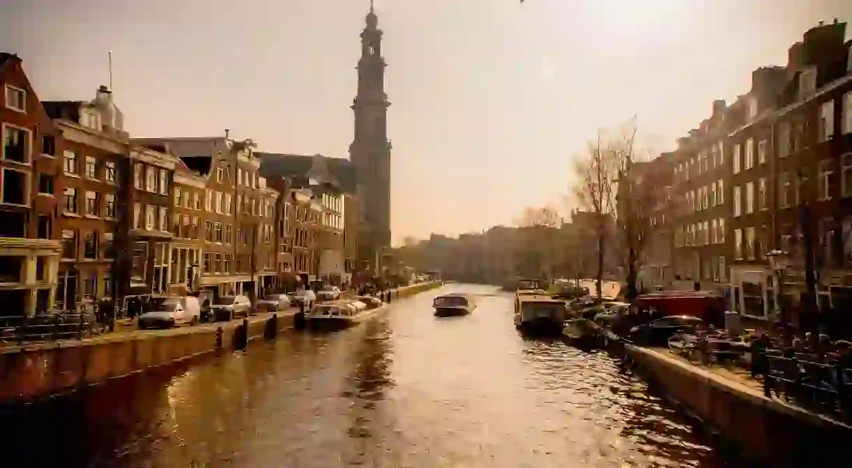 Prinsengracht canal and Westerkerk in Amsterdam