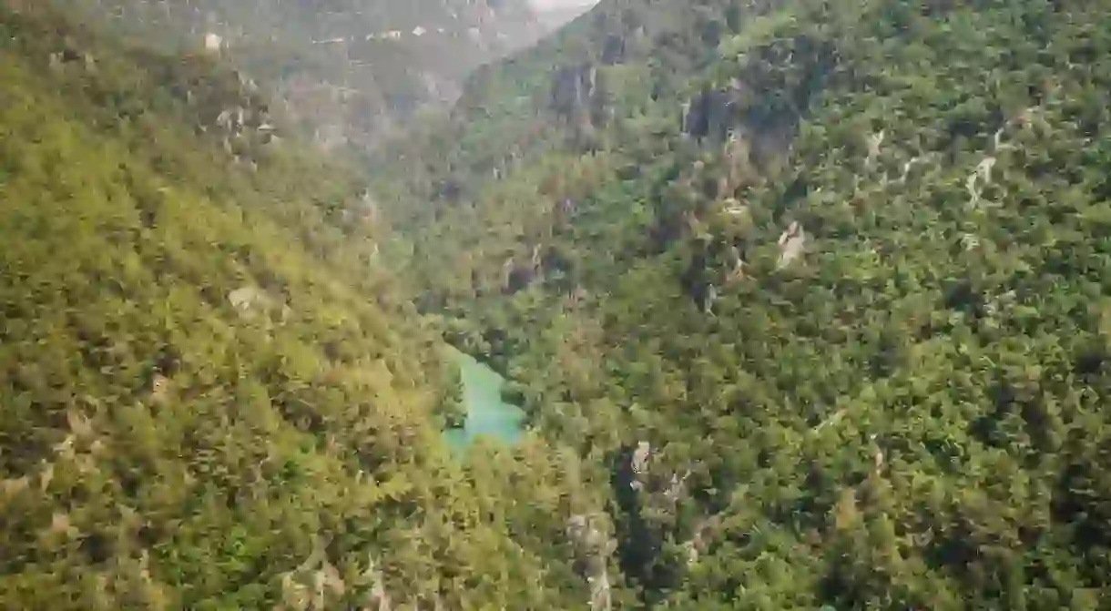 Aerial view of Chouwen Lake in Chouaneh in Lebanon