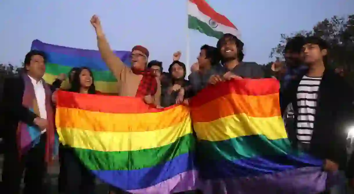 Indian activists of the LGBTQ community react after the Supreme Courts verdict