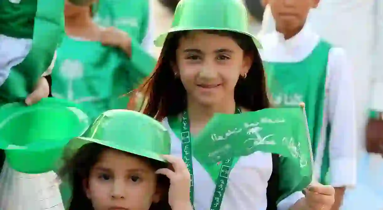 Mandatory Credit: Photo by AHMED YOSRI/EPA-EFE/REX/Shutterstock (9890413l) Saudi families attend the national day activities organized by the Entertainment Authority in Saudi Arabia in celebration of the 88th National Day celebrations in Riyadh, Saudi Arabia, 23 September 2018. Saudi National Day celebrations, Riyadh, Saudi Arabia - 23 Sep 2018