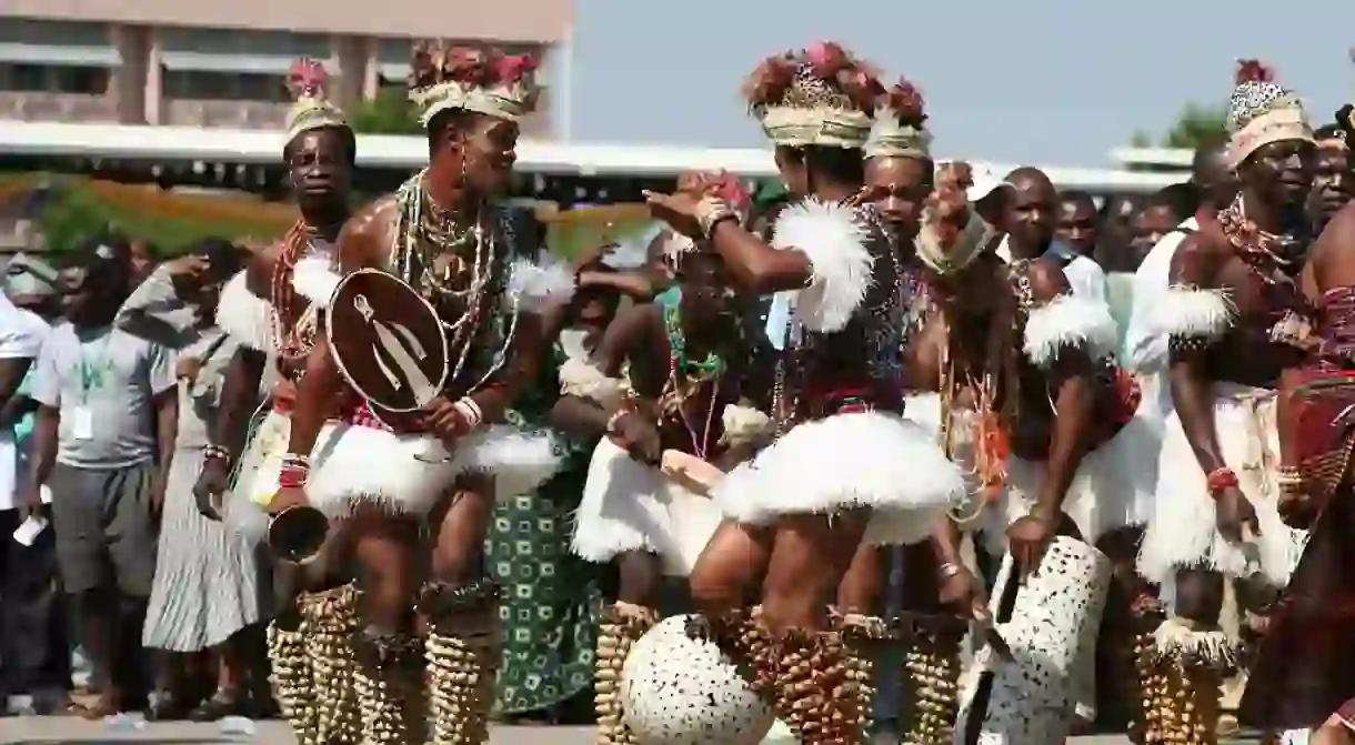 Traditional male dancers from northern Nigeria