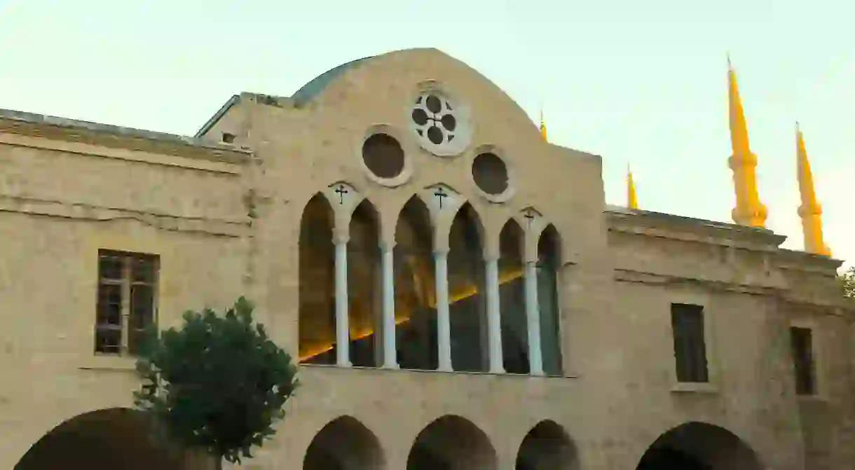 The St George Orthodox Cathedral is seen here with the Muhammad al-Amine Mosque behind it