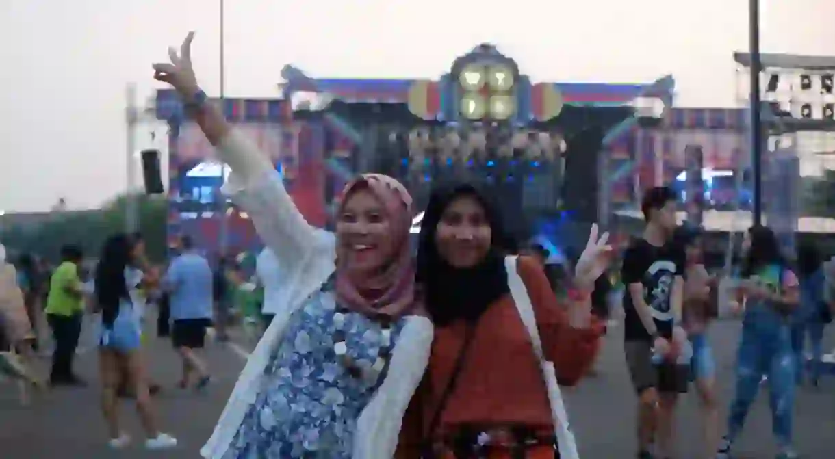 Two local girls enjoying their first day at WeTheFest in Jakarta