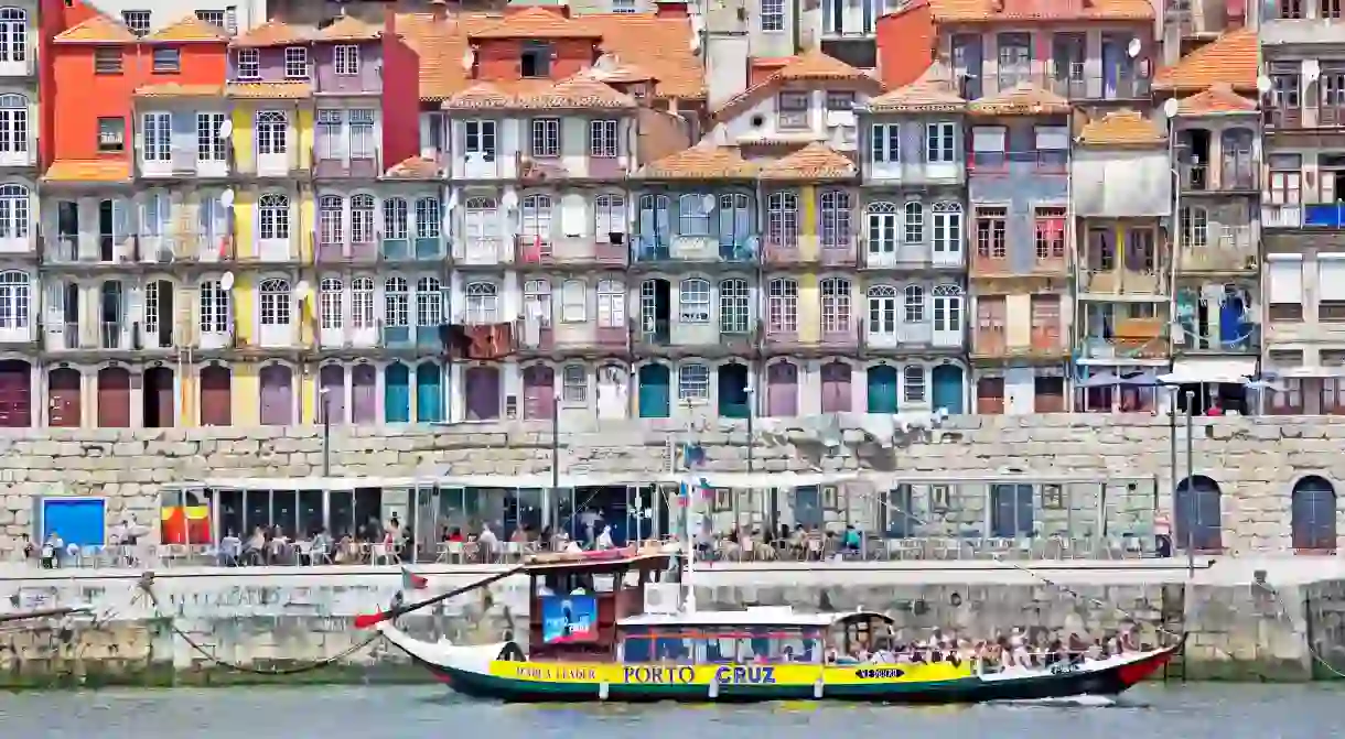 Multi-coloured houses on the banks of the Douro in the Ribeira area of Porto