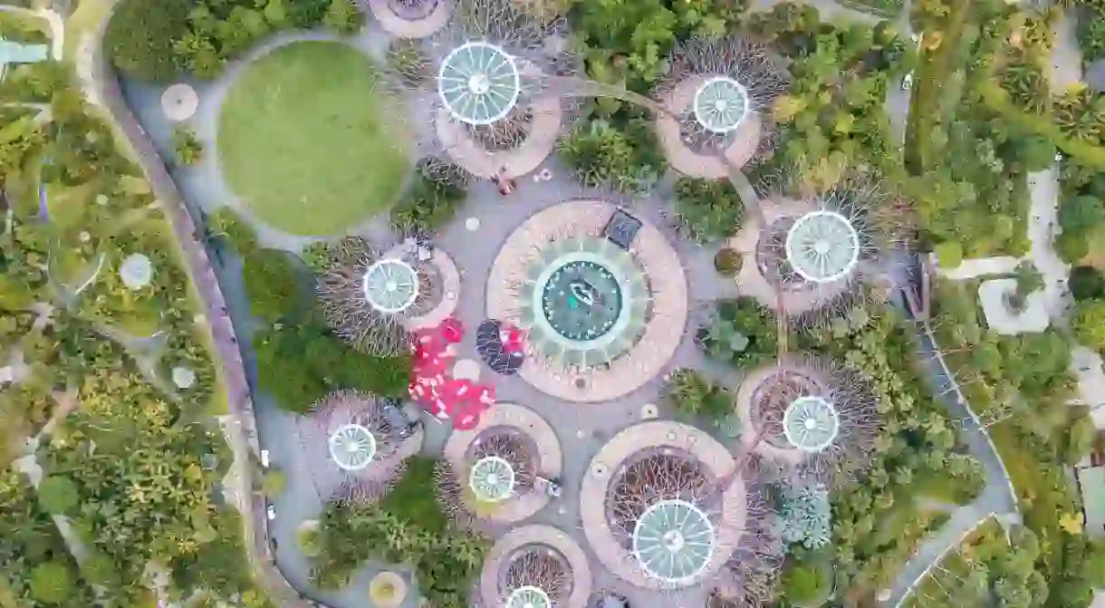 Aerial view of Singapores Gardens by the Bay area