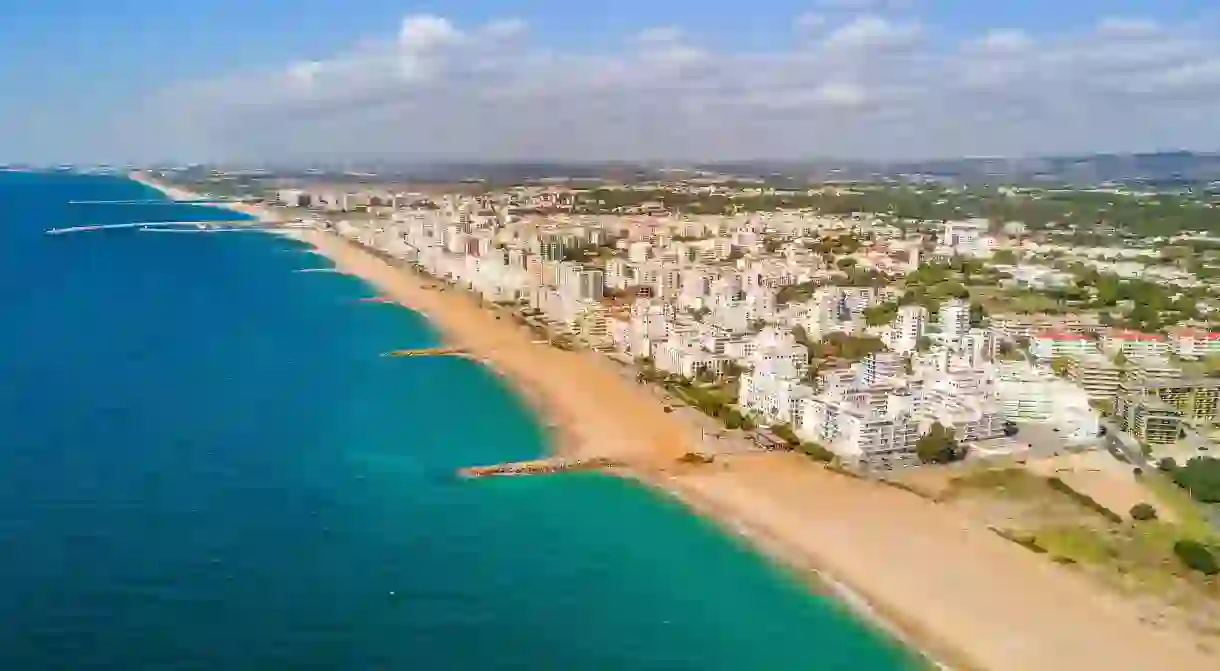 The beach at Quarteira and Vilamoura stretches for mile after golden mile