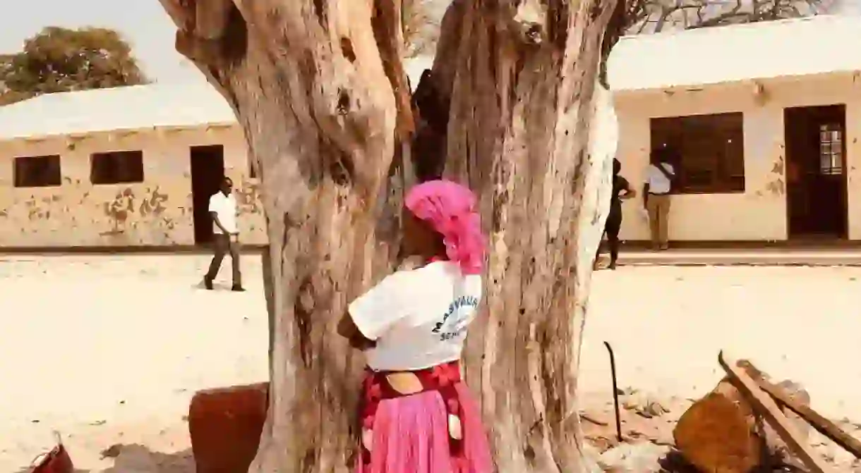 A woman dressed in the traditional dress of the Aawambo people during Heritage Day celebrations in the village of Ondobe