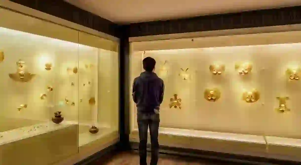 The interior of the Gold Museum in Bogotá lives up to its name