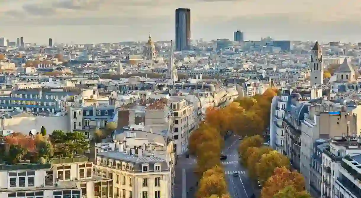 Aerial panoramic cityscape view of Paris, France with Montparnasse Tower