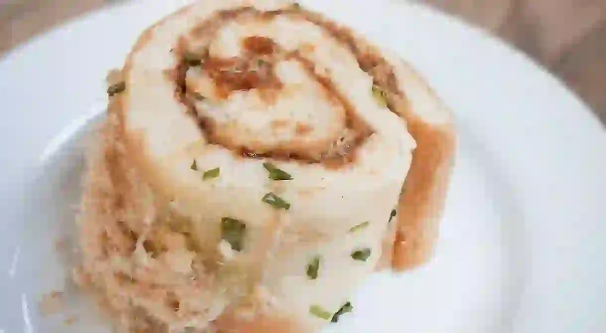 Bread roll with Pork Floss, chili paste and salad dressing.