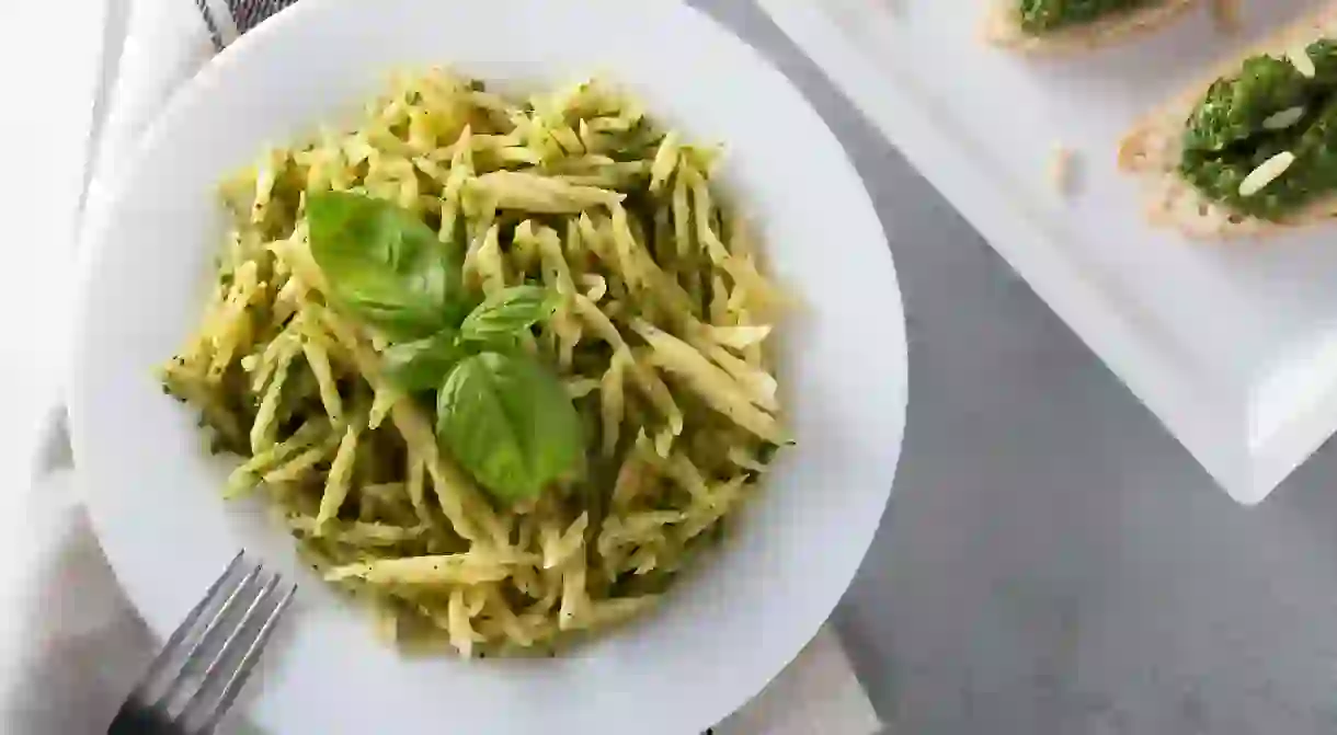 Trofie with pesto sauce is a classic dish from Genoa