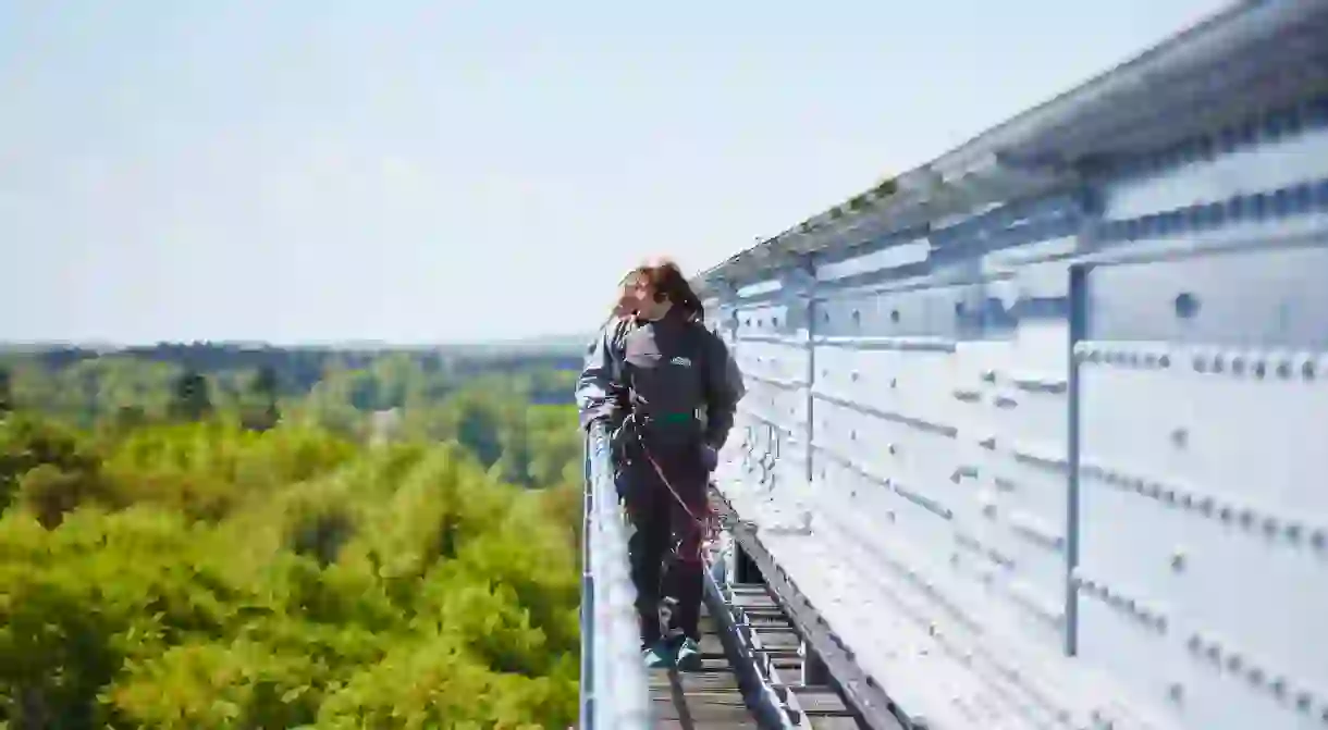 Walk above Lillebælt Bridge in Denmark