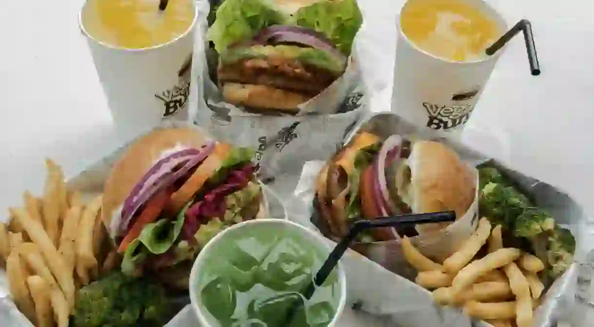 Boxed burgers at Vegan Burg