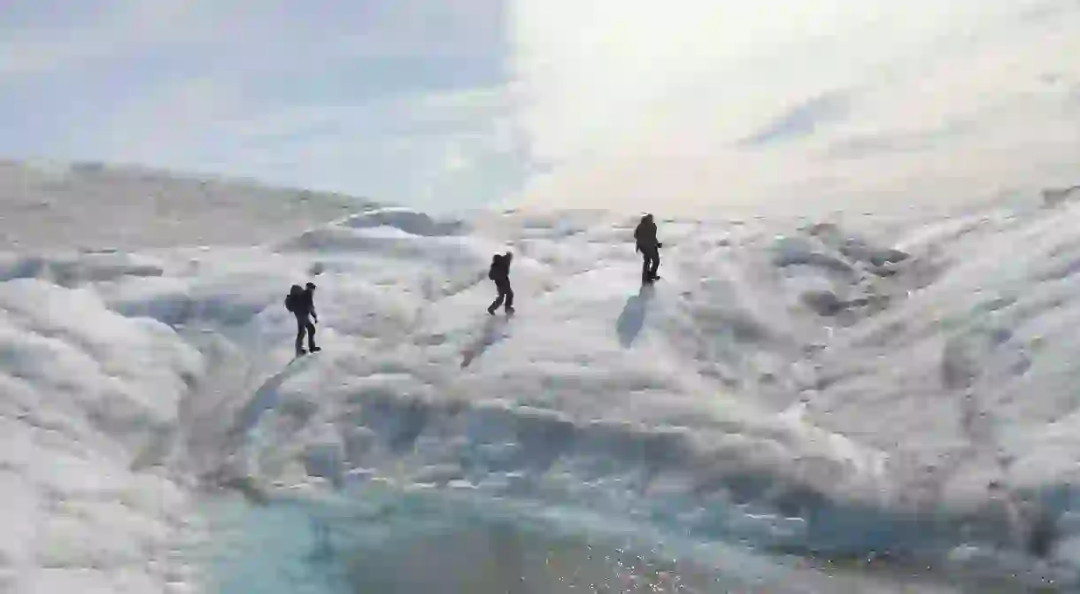 Scientists explore a Greenland glacier